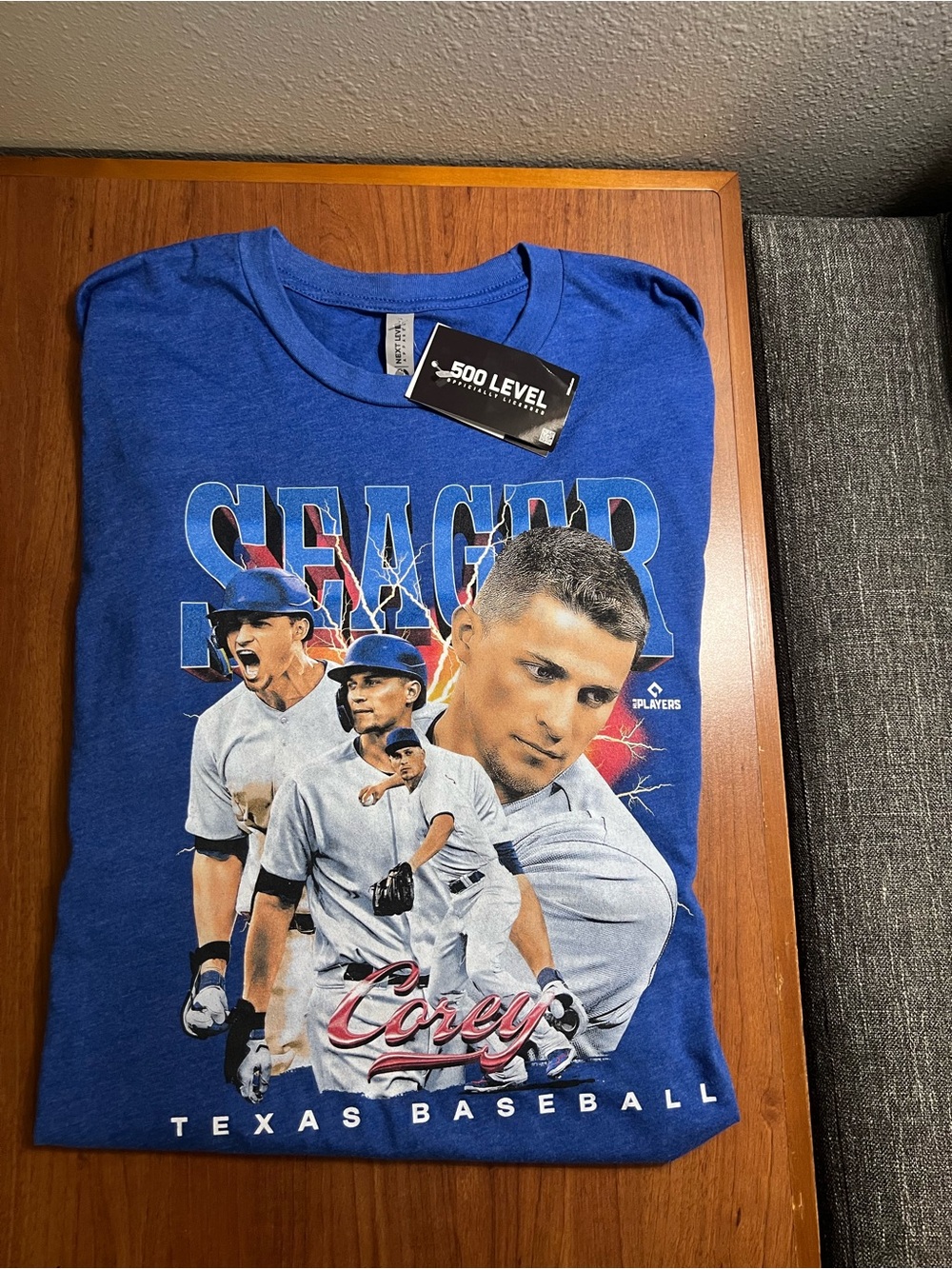 NWT 500 Level Men’s Corey Seager Texas Rangers Retro Blue Size XL T-Shirt